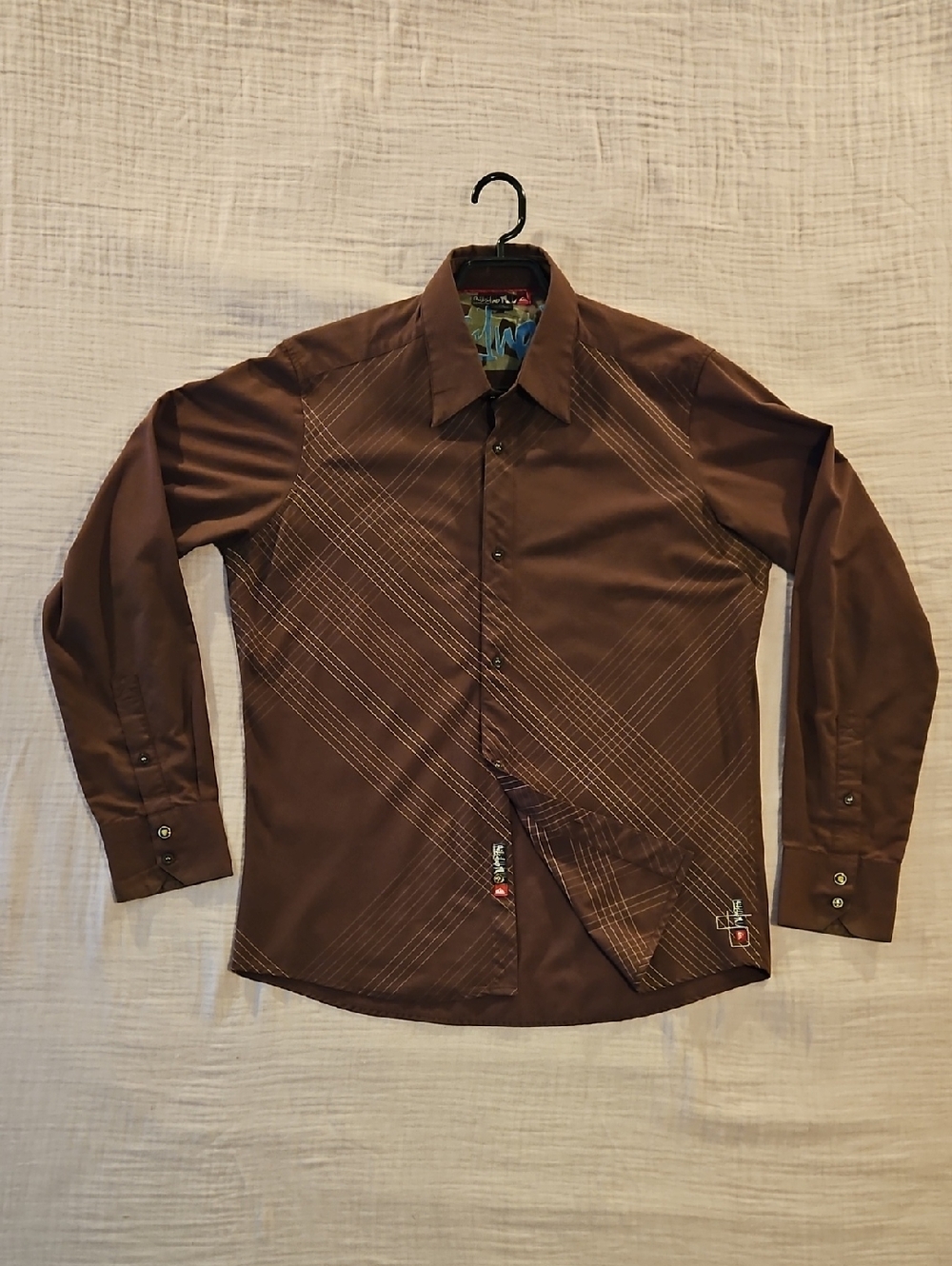 Quiksilver Brown Diagonal-Stripe Long-Sleeve Dress Shirt
